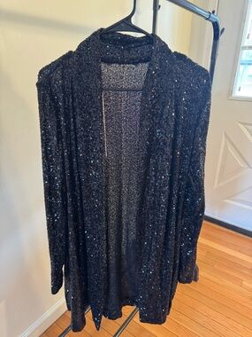 Black Sequin Open-Front Women's Sweater Cardigan
